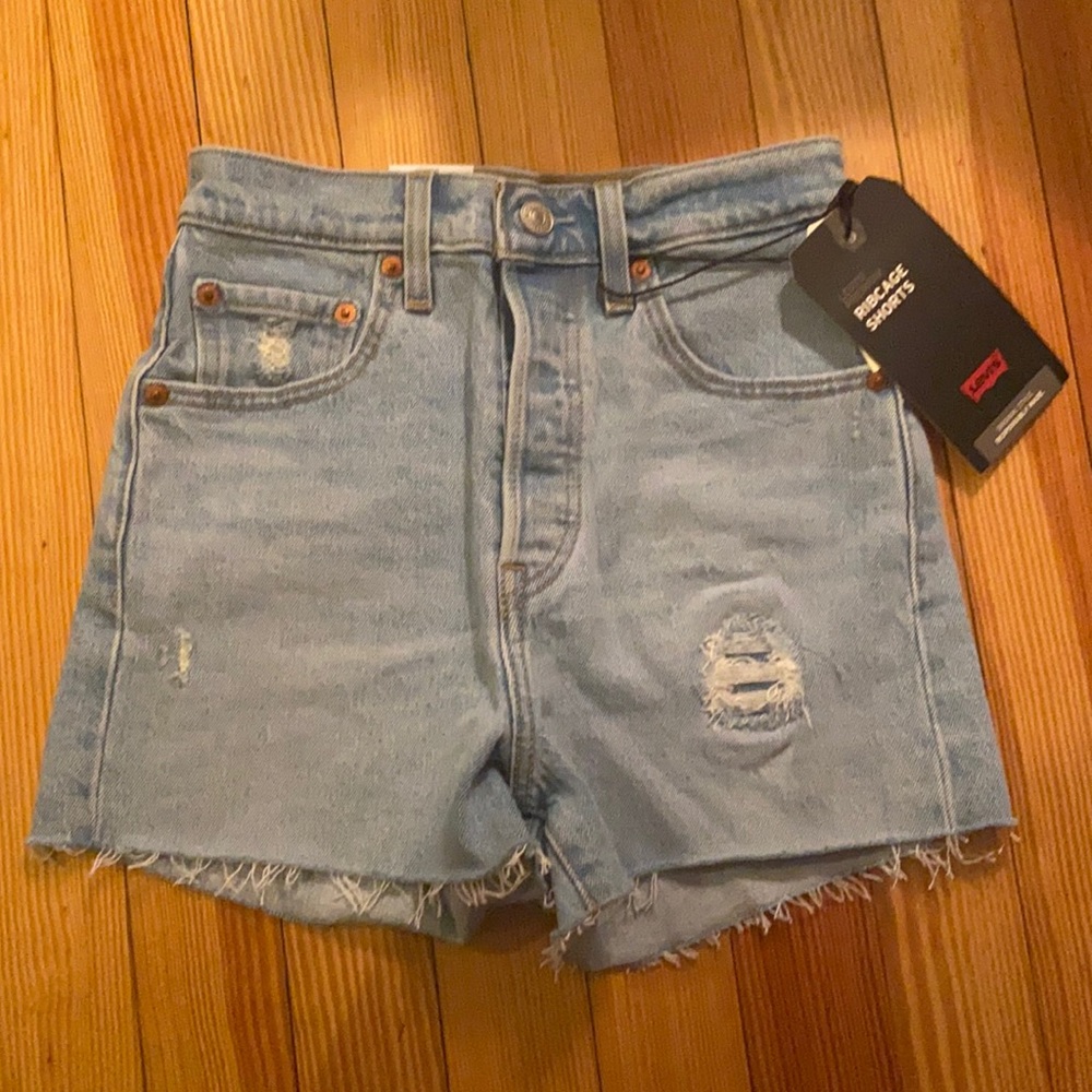 Levi's Premium Ribcage Distressed Denim Shorts Light Wash 24